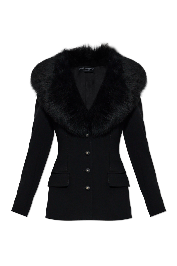 Dolce & Gabbana Wool Blazer with Fur Collar