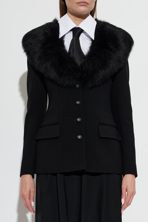 Dolce & Gabbana Wool Blazer with Fur Collar