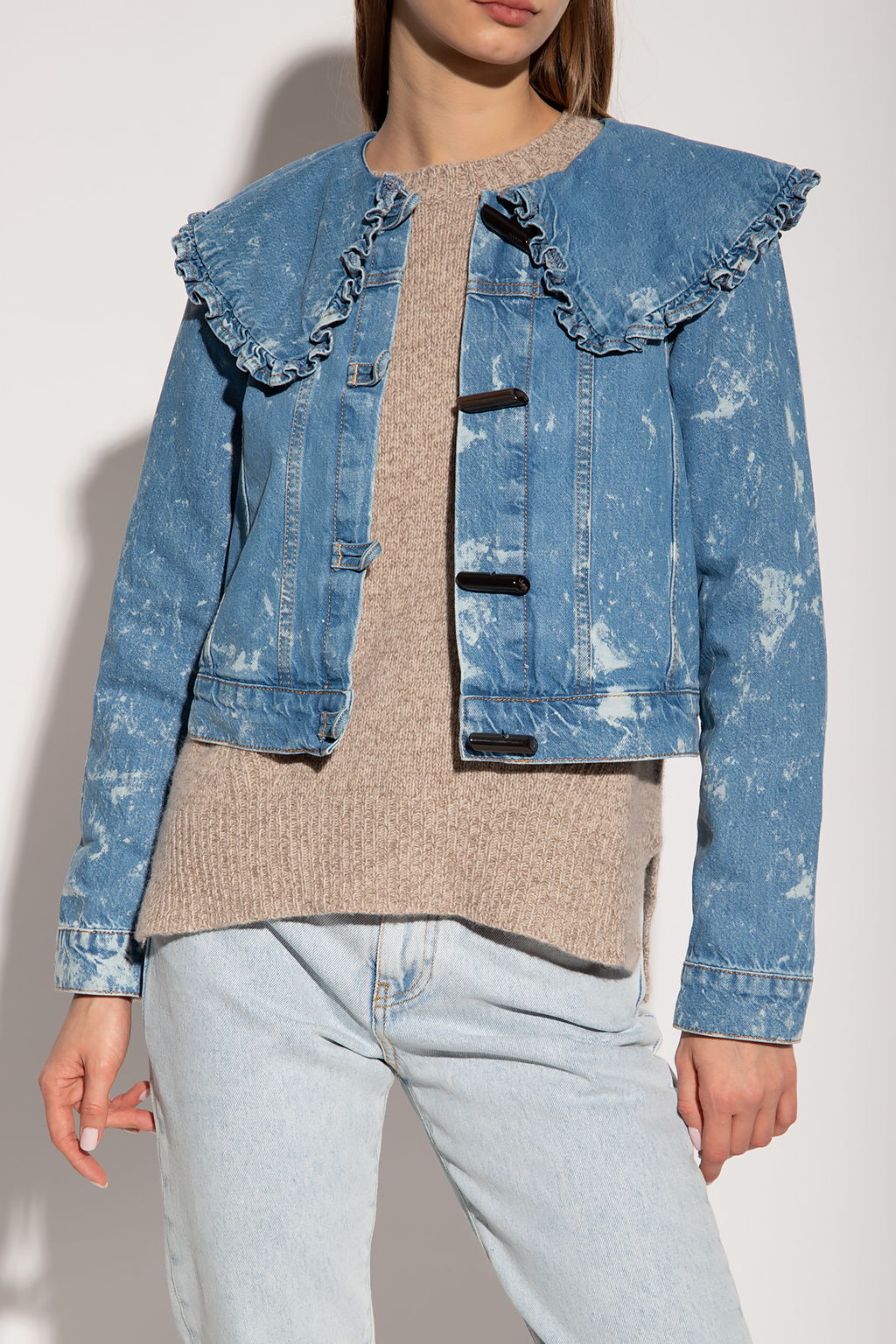 Ganni Denim jacket with ruffle collar