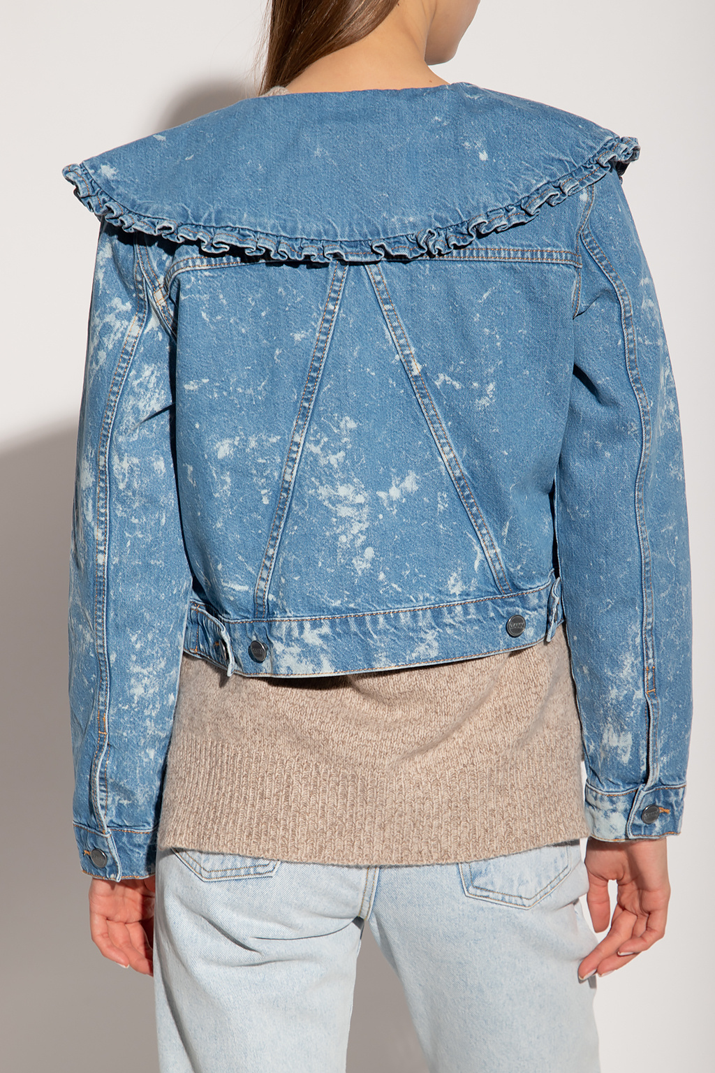 Ganni Denim jacket with ruffle collar