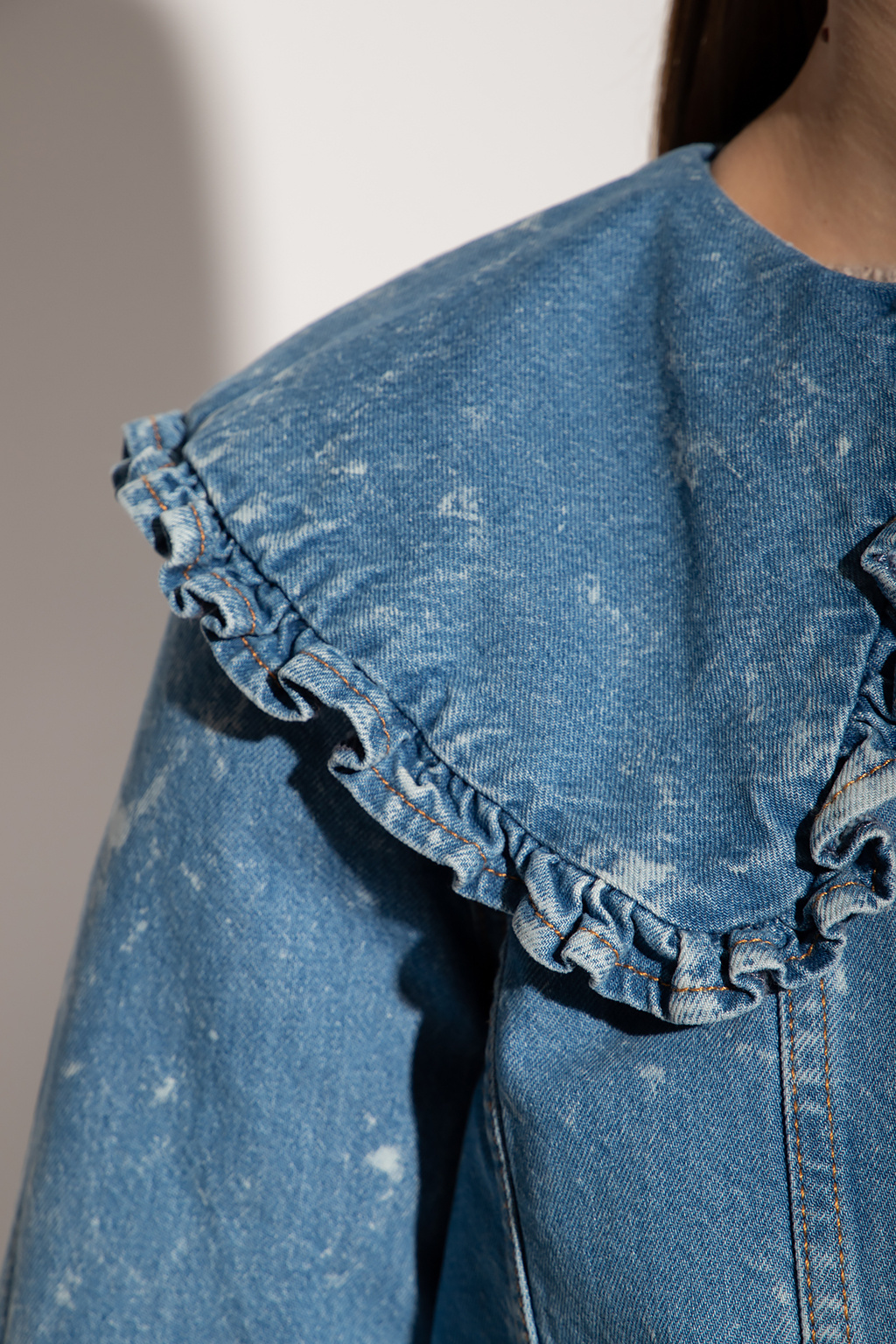 Ganni Denim jacket with ruffle collar