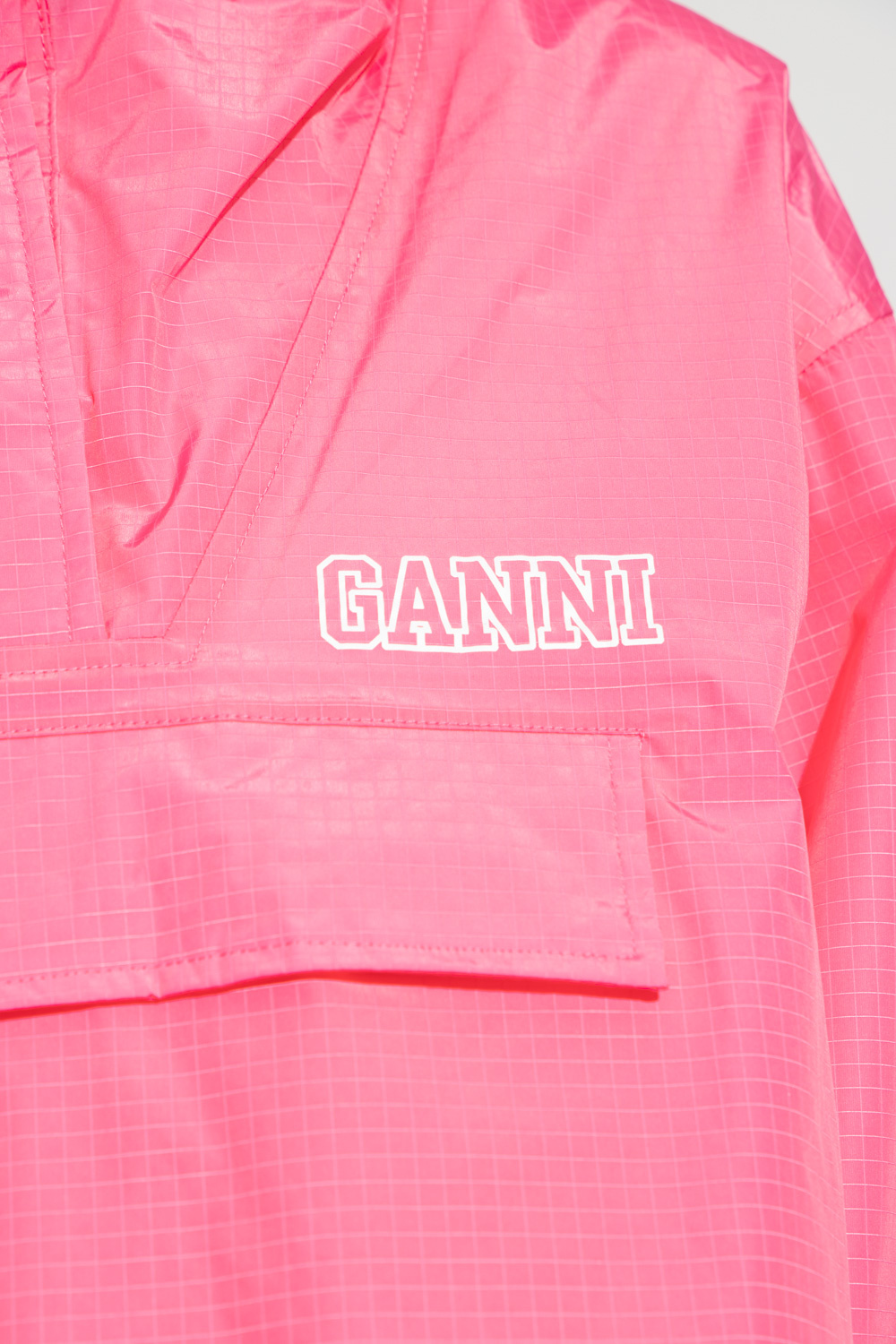 Ganni Hooded rain logo-patch jacket