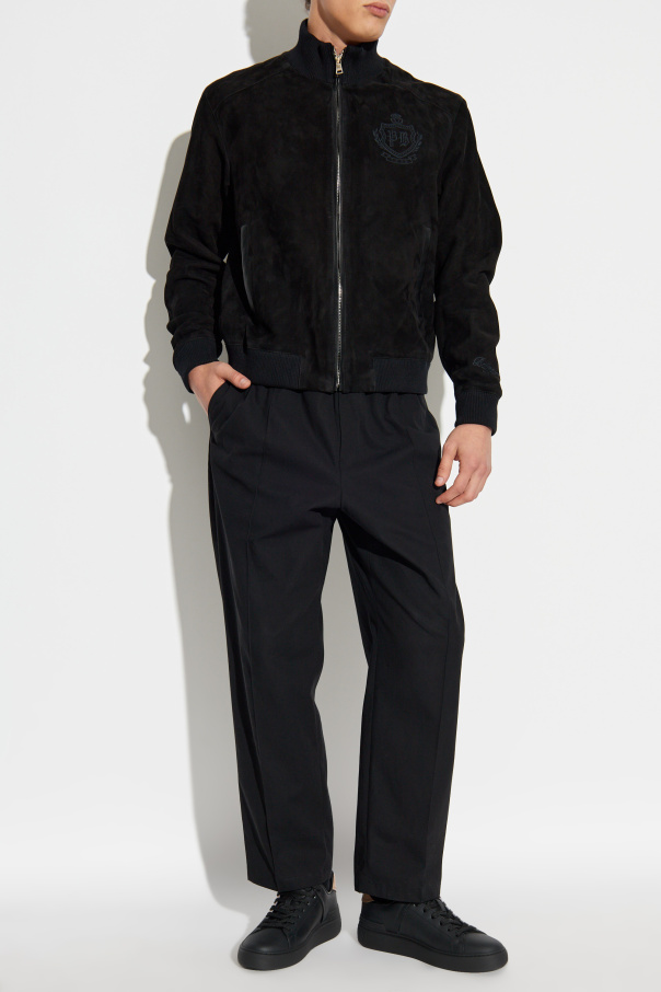 Balmain Chaqueta de ante con logo bordado