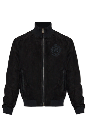 Suede jacket with embroidered logo