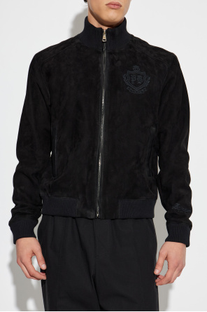 Balmain Chaqueta de ante con logo bordado