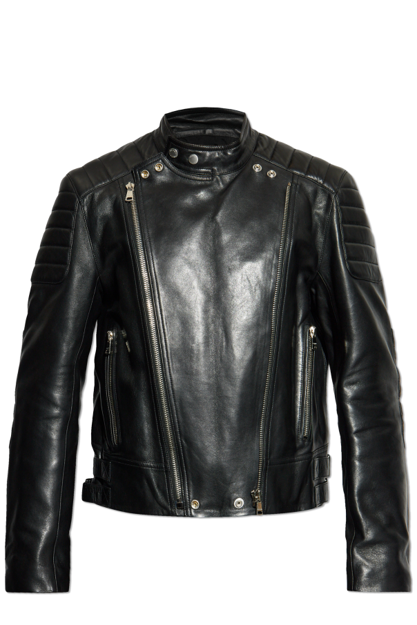 Leather jacket with stand-up collar od Balmain