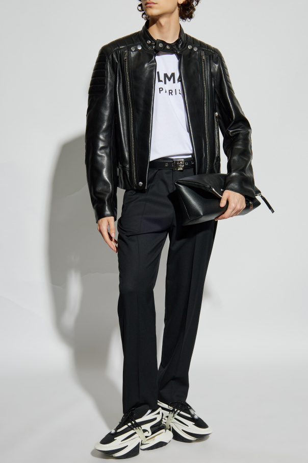 Balmain Leather jacket with stand-up collar