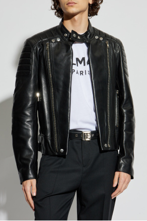 Balmain Leather jacket with stand-up collar