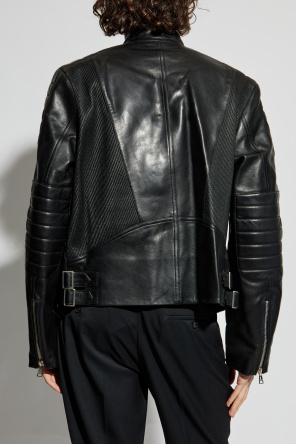 Balmain Leather jacket with stand-up collar