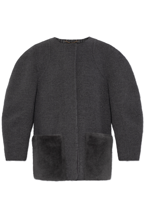 Wool jacket with fur pockets od Fendi