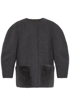 Wool jacket with fur pockets
