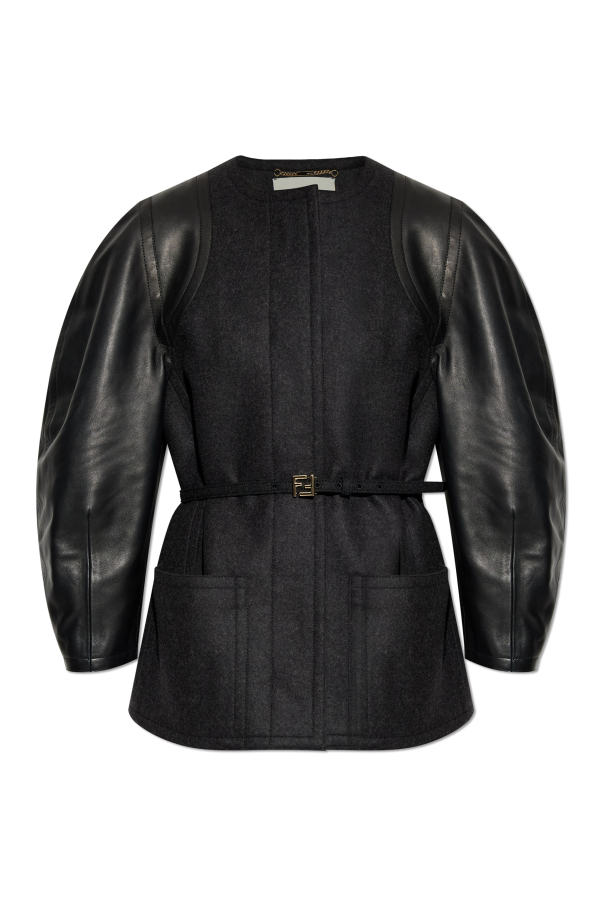 Wool jacket with leather sleeves od Fendi