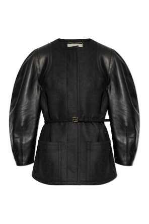 Wool jacket with leather sleeves