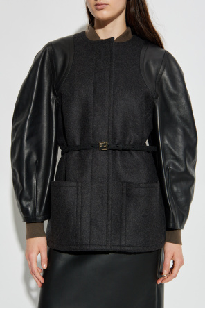 Fendi Wolljacke mit Lederärmeln
