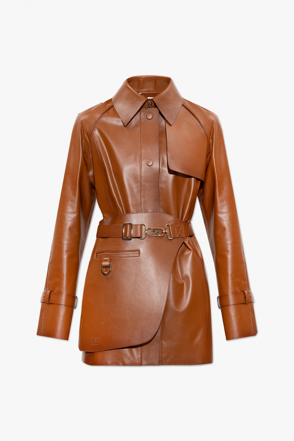 Fendi donatella Leather jacket with waist belt