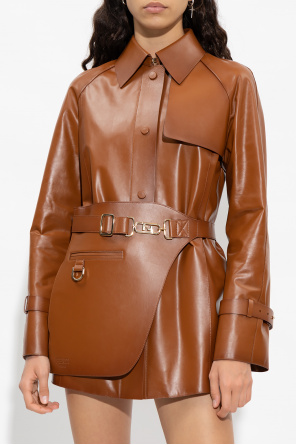 Fendi donatella Leather jacket with waist belt