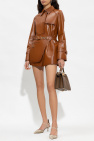 Fendi BROWN Leather jacket with waist belt