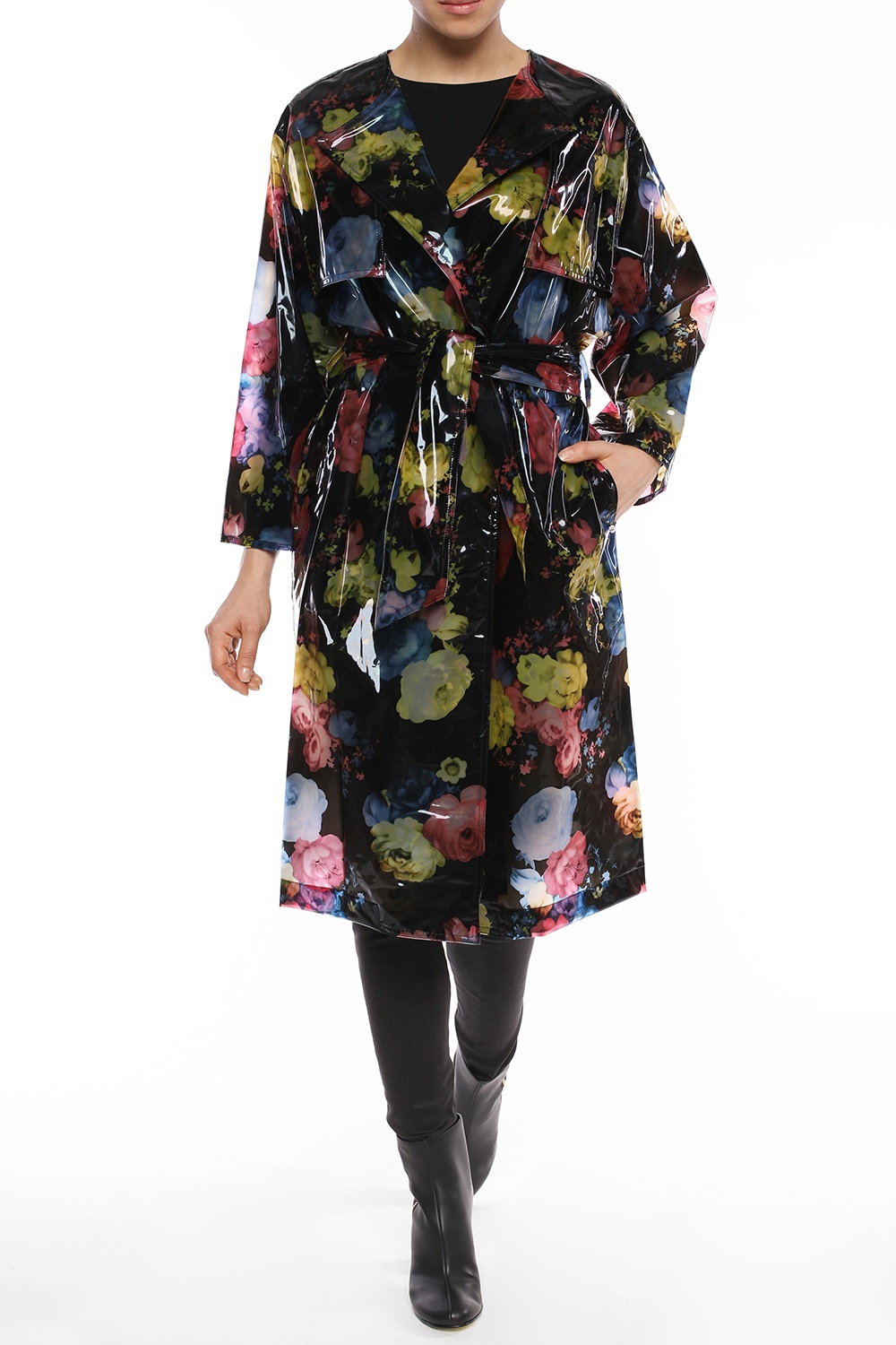 black floral raincoat