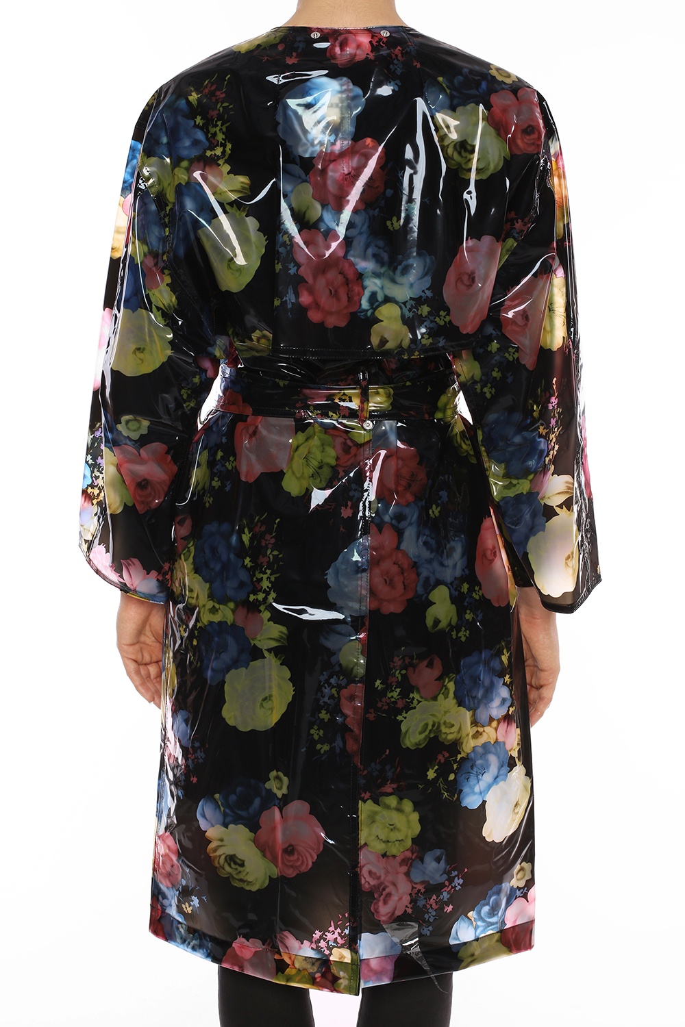 black floral raincoat