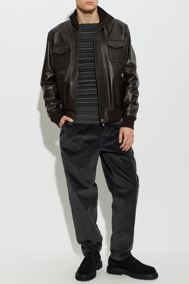 Dolce & Gabbana Leather jacket with stand-up collar