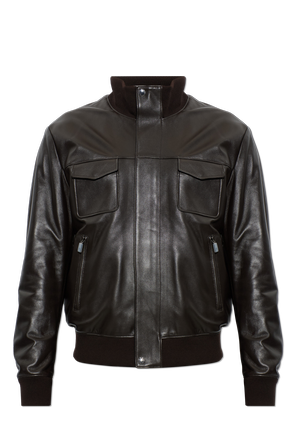 Leather jacket with stand-up collar
