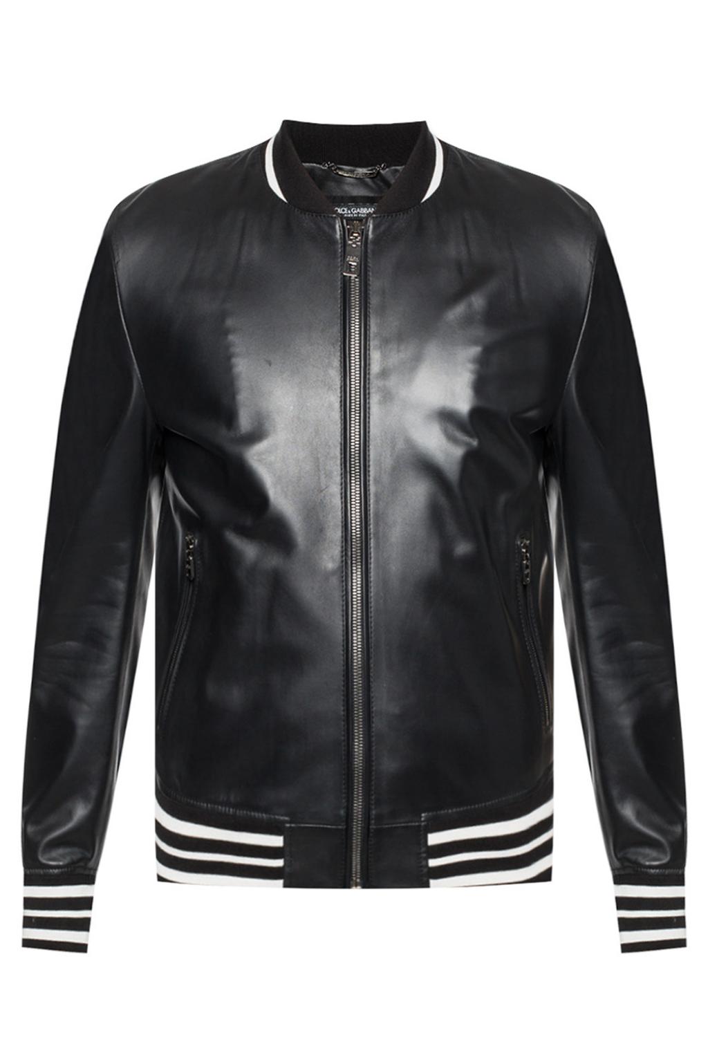 dolce and gabbana leather bomber jacket
