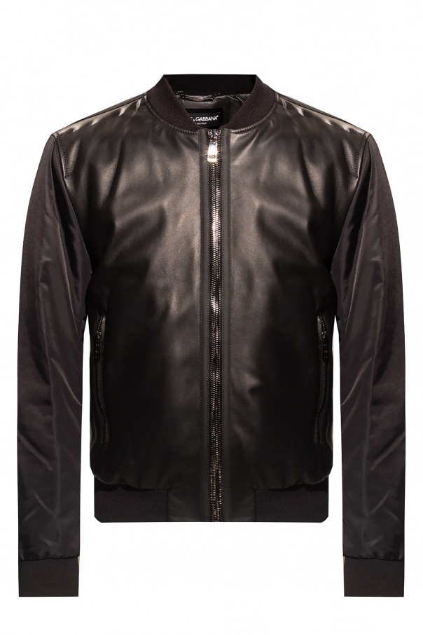 Dolce & Gabbana Womans Black Leather With Logo Buckle Bomber jacket