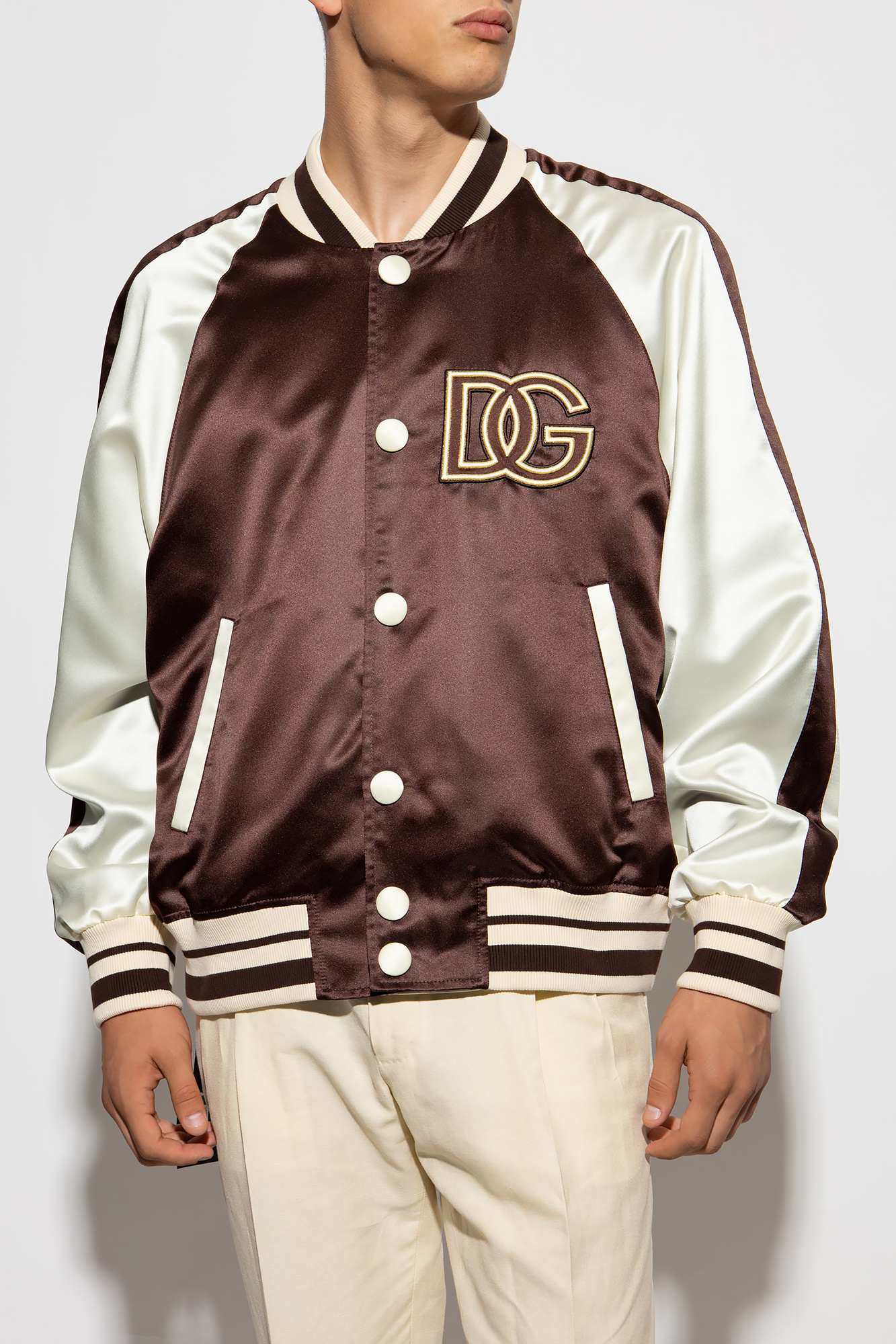 DOLCE&GABBANA Printed silk-twill bomber jacket