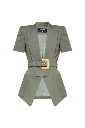 Asymmetric blazer with belt