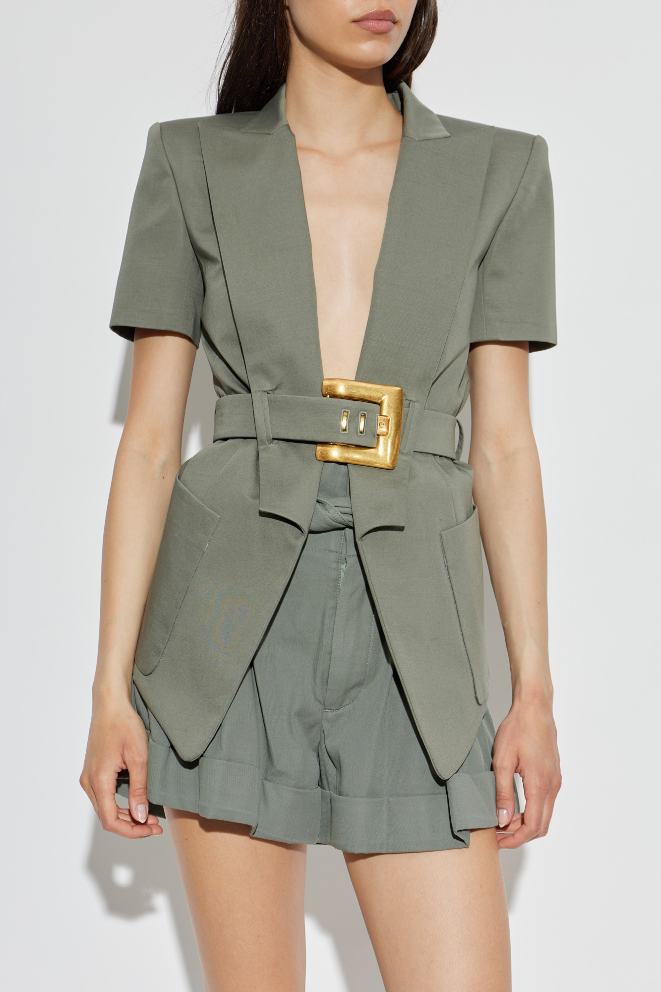 Balmain Asymmetric Blazer With Belt, Women's, Green