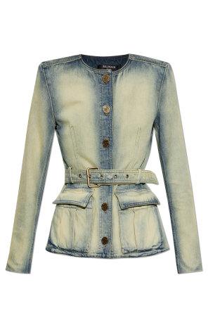Denim blazer with belt