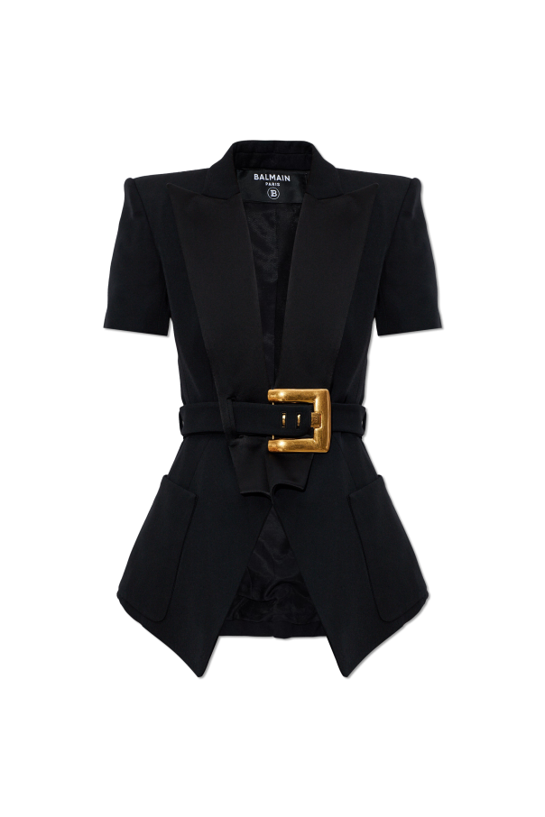 Wool blazer with decorative belt od Balmain