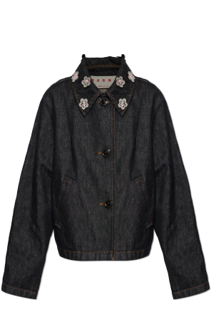 Denim jacket with floral appliqué