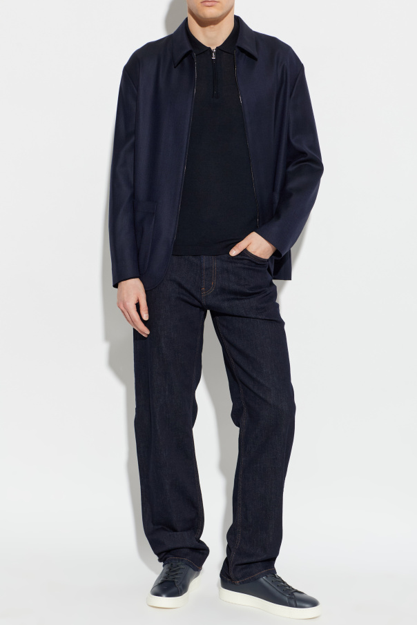 Giorgio Armani Wełniana kurtka ze wzorem w jodełkę