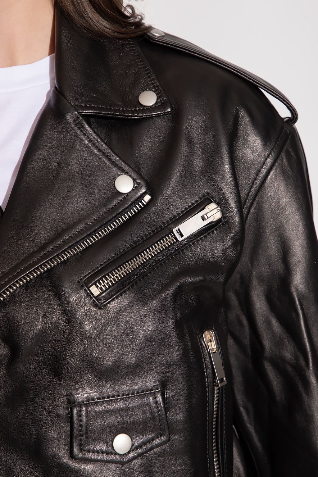 Bonpoint zip-fastening leather biker jacket - Black