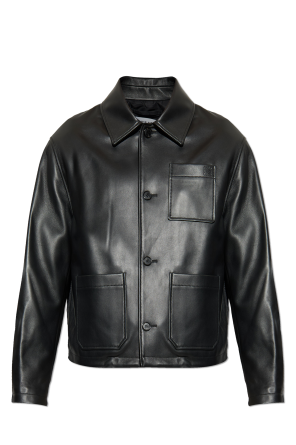 Leather jacket with embossed logo on the pocket