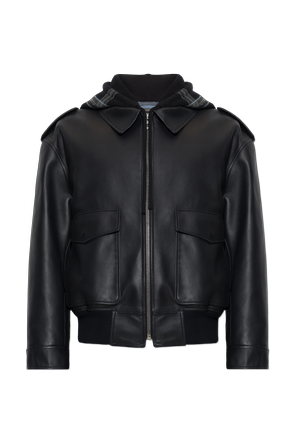 Leather hooded jacket