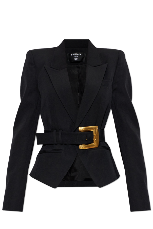 Wool blazer with belt od Balmain