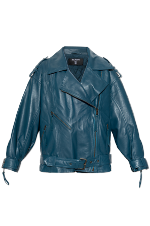 Leather jacket with belt