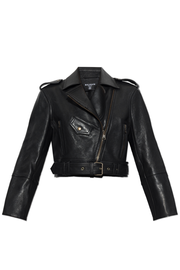 Leather jacket with belt od Balmain