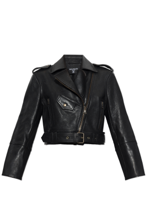 Leather jacket with belt
