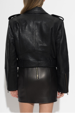 Balmain Skórzana kurtka z paskiem
