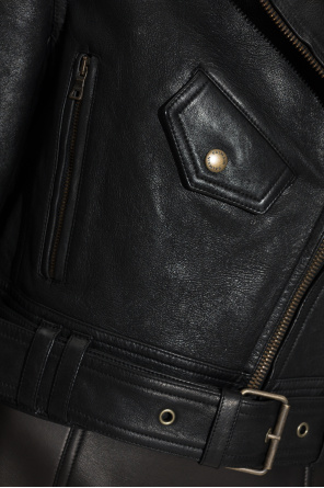 Balmain Skórzana kurtka z paskiem