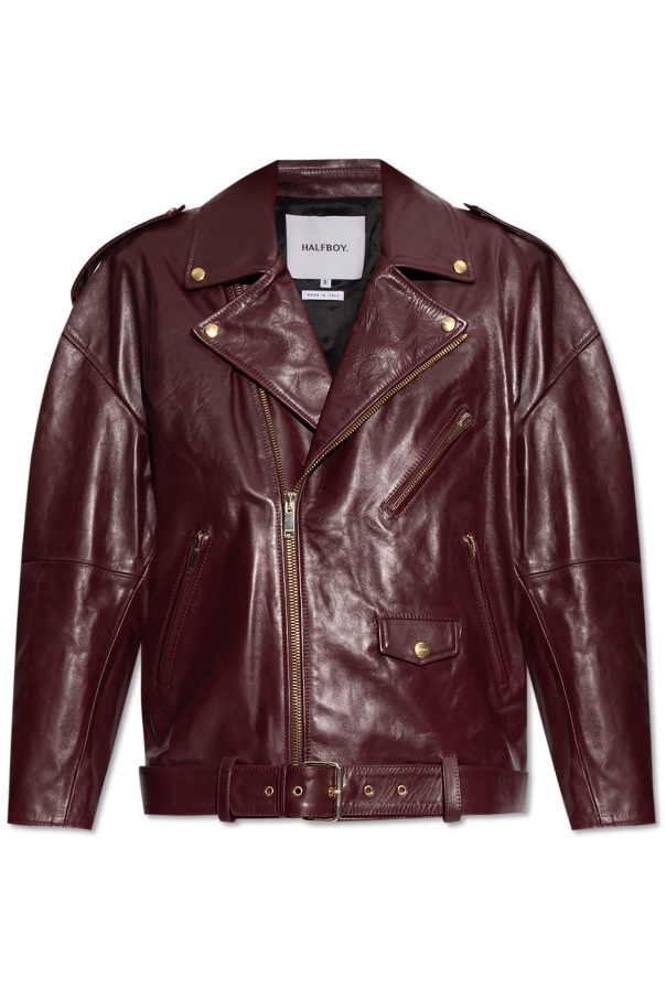 HALFBOY Leather logo-embroidered jacket