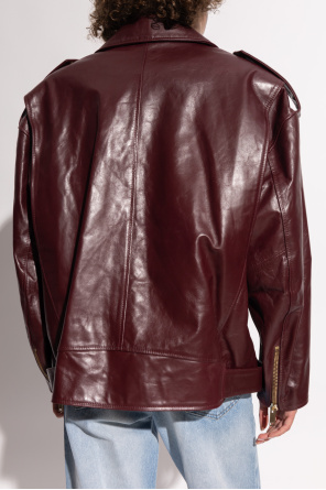 HALFBOY Leather logo-embroidered jacket