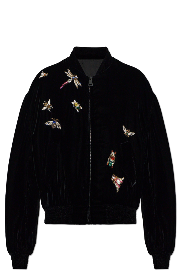 Velvet bomber jacket with appliqués od Balmain