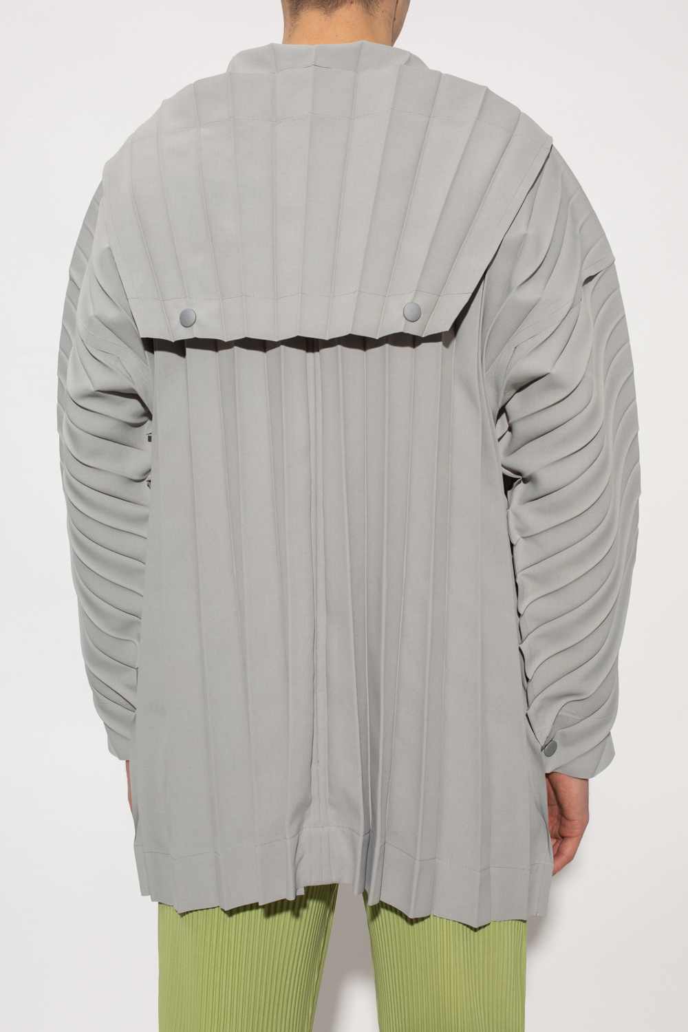 Diag-stripe zipped shirt jacket Nero Pleated hoodie