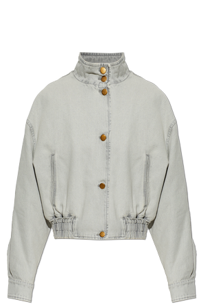 Insulated Light Gray Denim Jacket with High Stand Collar