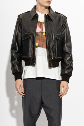 JIL SANDER Men's Dark Brown Vintage Leather Bomber Jacket