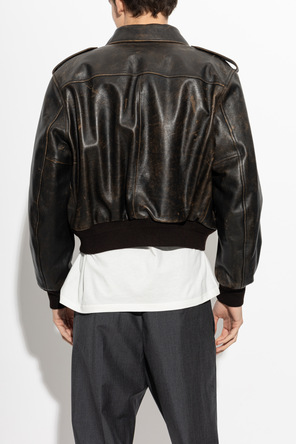 JIL SANDER Men's Dark Brown Vintage Leather Bomber Jacket